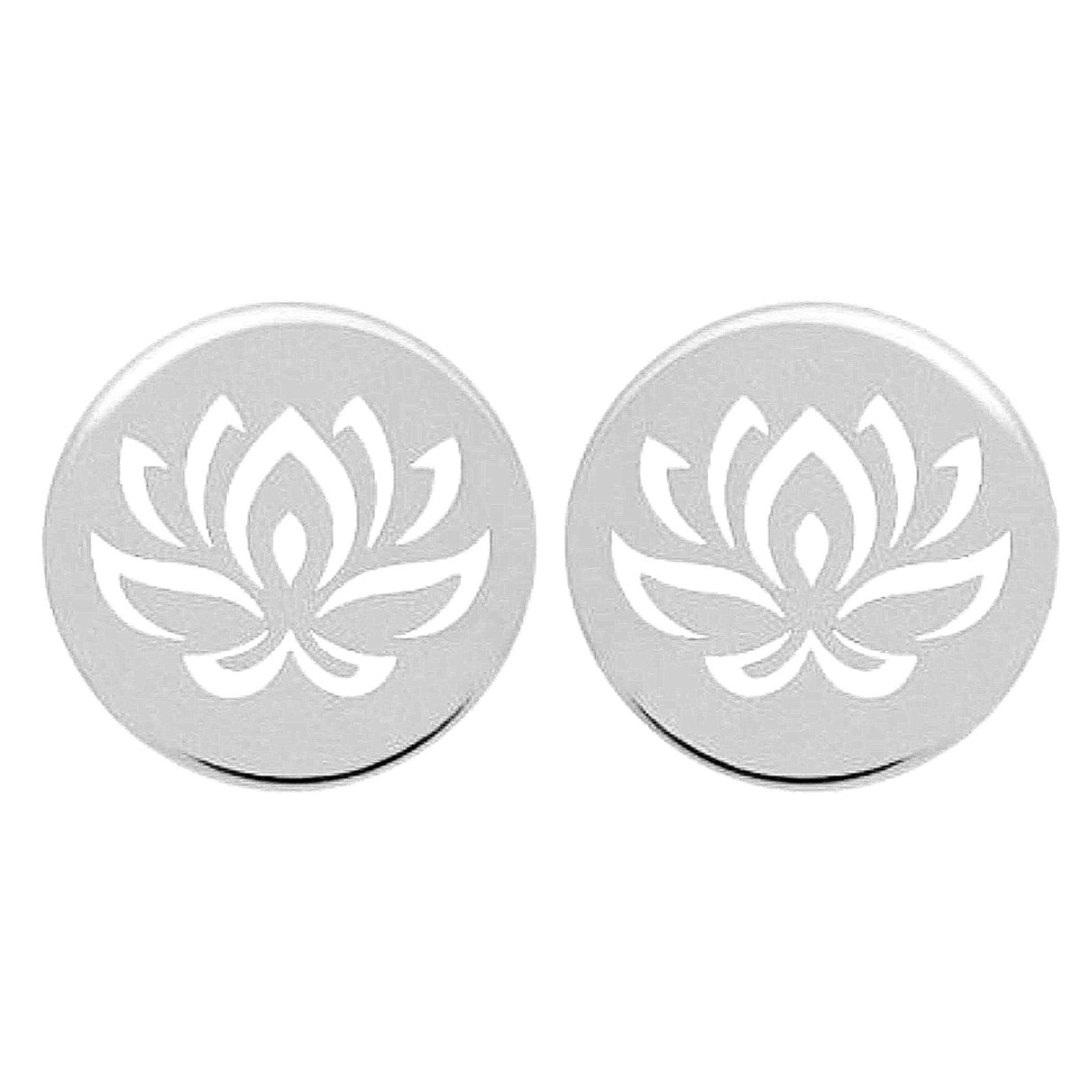 Boucles d'oreilles femme enfant médaille fleur de lotus en argent