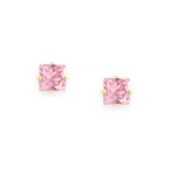 Boucles d'oreilles en acier doré avec Oxyde de Zirconium carré teinté rose