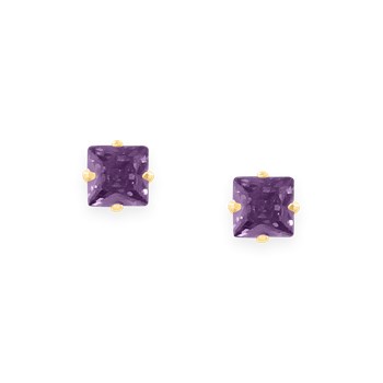 Boucles d'oreilles en acier doré avec Oxyde de Zirconium carré teinté violet
