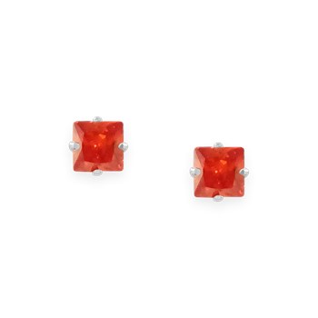 Boucles d'oreilles en acier argenté avec Oxyde de Zirconium carré teinté rouge