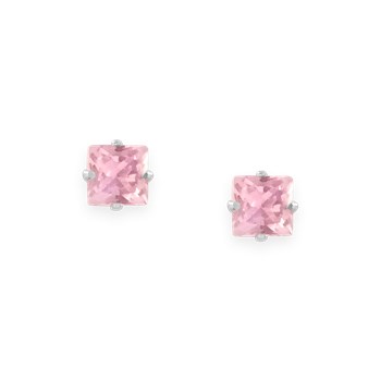 Boucles d'oreilles en acier argenté avec Oxyde de Zirconium carré teinté rose