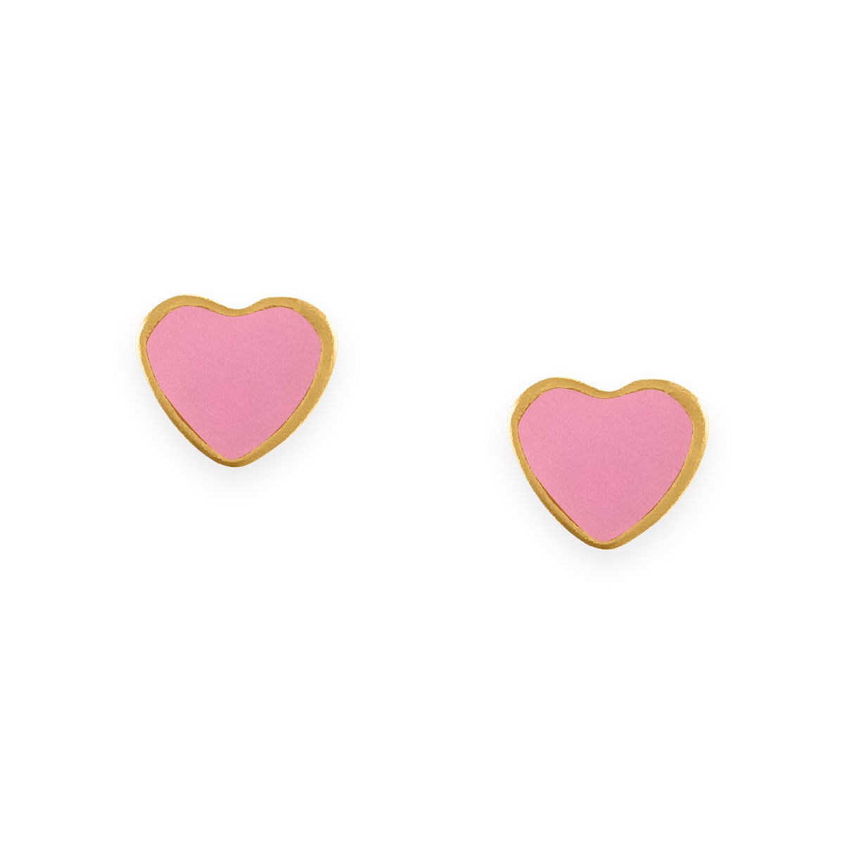 Boucles d'oreilles coeur en acier doré et émail rose