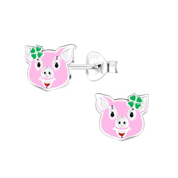 Boucles d'oreilles enfant Cochon en argent 925