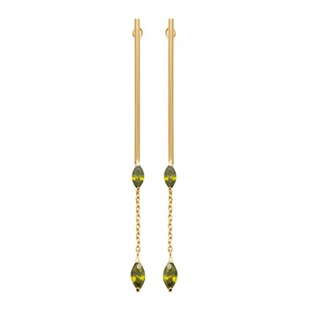Boucles d'oreilles pendants avec oxyde de zirconium verts sous lobe Plaqué OR 750 3 microns