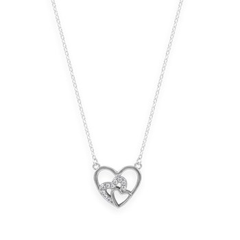 Collier coeur en argent 925 rhodié avec oxydes de zirconium