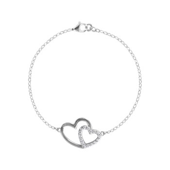 Bracelet coeurs en argent 925 rhodié avec oxydes de zirconium