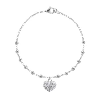 Bracelet coeur en argent 925 rhodié avec oxydes de zirconium