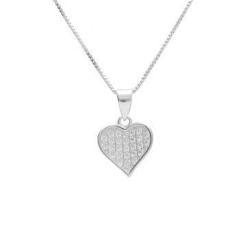 925/000 Rhodium Zilveren Ketting - Hart bestrooid met zirkonia's