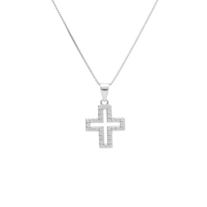 Collier Argent 925/000 Rhodié - Croix Pavée de Zirconiums