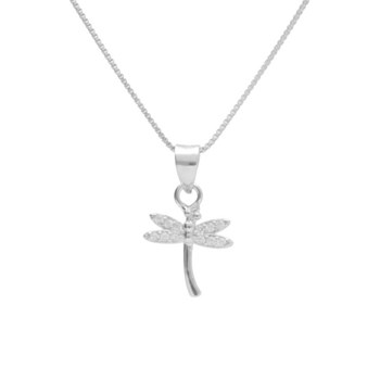 Collier Argent 925/000 Rhodié - Libellule Sertie de Zirconiums