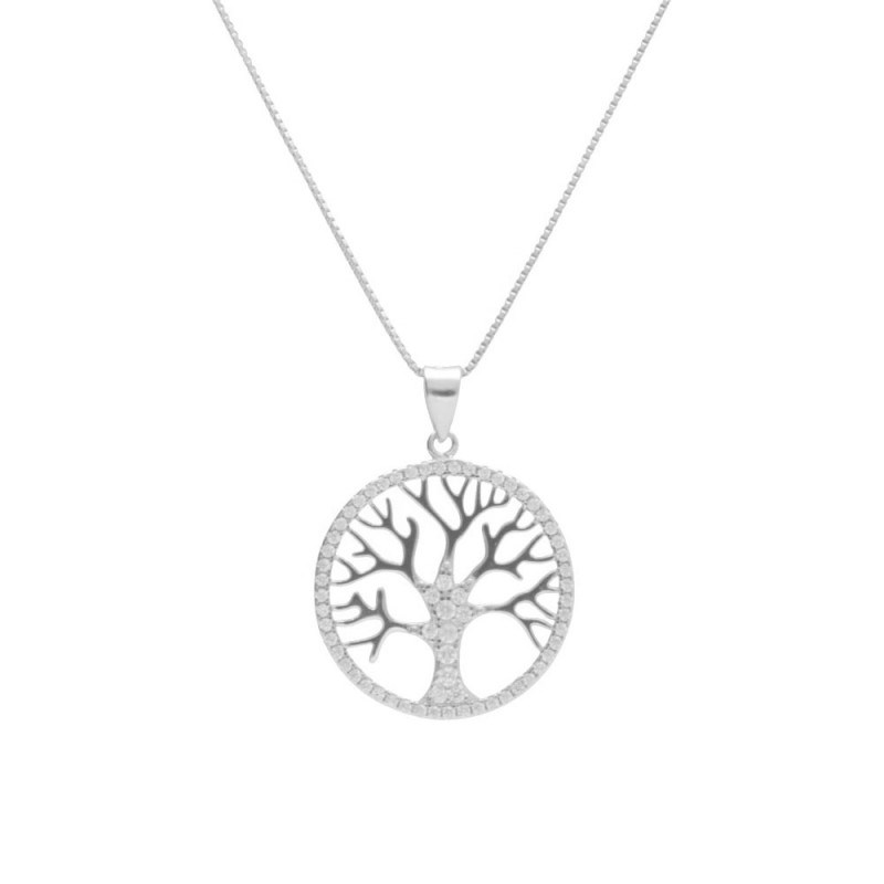 Collier Argent 925/000 Rhodié - Arbre de Vie Serti de Zirconiums