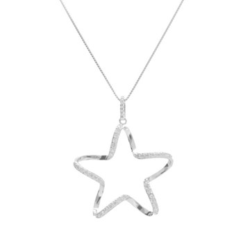 925/000 Rhodium Zilveren Ketting - Zirkoon Geplaveide Ster