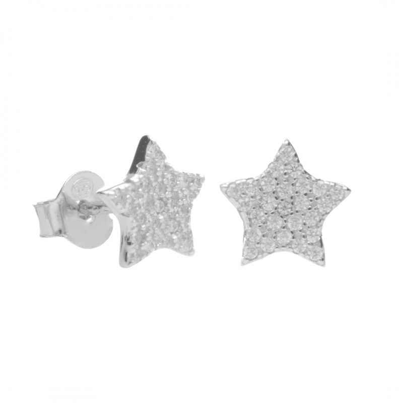 Boucles d'Oreilles Argent 925/000 Rhodié - Etoile Pavée de Zirconiums