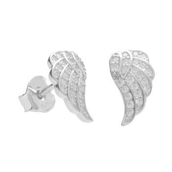 925/000 Rhodium Zilveren Oorbellen - Zirkoon-Gegroeide Engelenvleugel Ontwerp