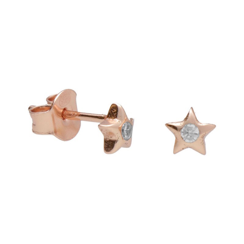 Boucles d'Oreilles Argent 925/000 Rose Gold - Etoile Sertie d'un Zirconium