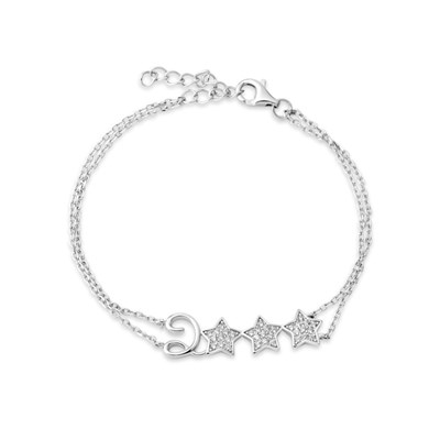 Bracelet Chaine Argent 925 Rhodié Femme Maille Boule Moon Ovale