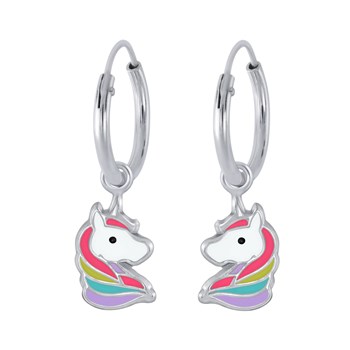 Boucles d'oreilles enfant licorne arc-en-ciel en argent 925