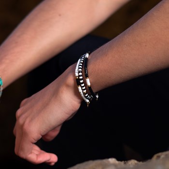 Bracelet Perles Heishi 4mm Agate Noire Turquoise Blanche