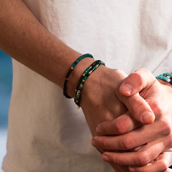 Bracelet Perles Heishi 4mm Turquoise Aficaine Et Malachite