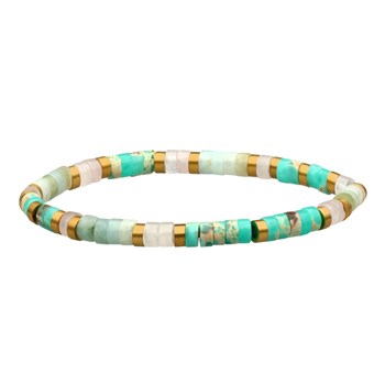 Bracelet Perles Heishi 4mm Amazonite Turquoise Africaine Et Jaspe Blanche