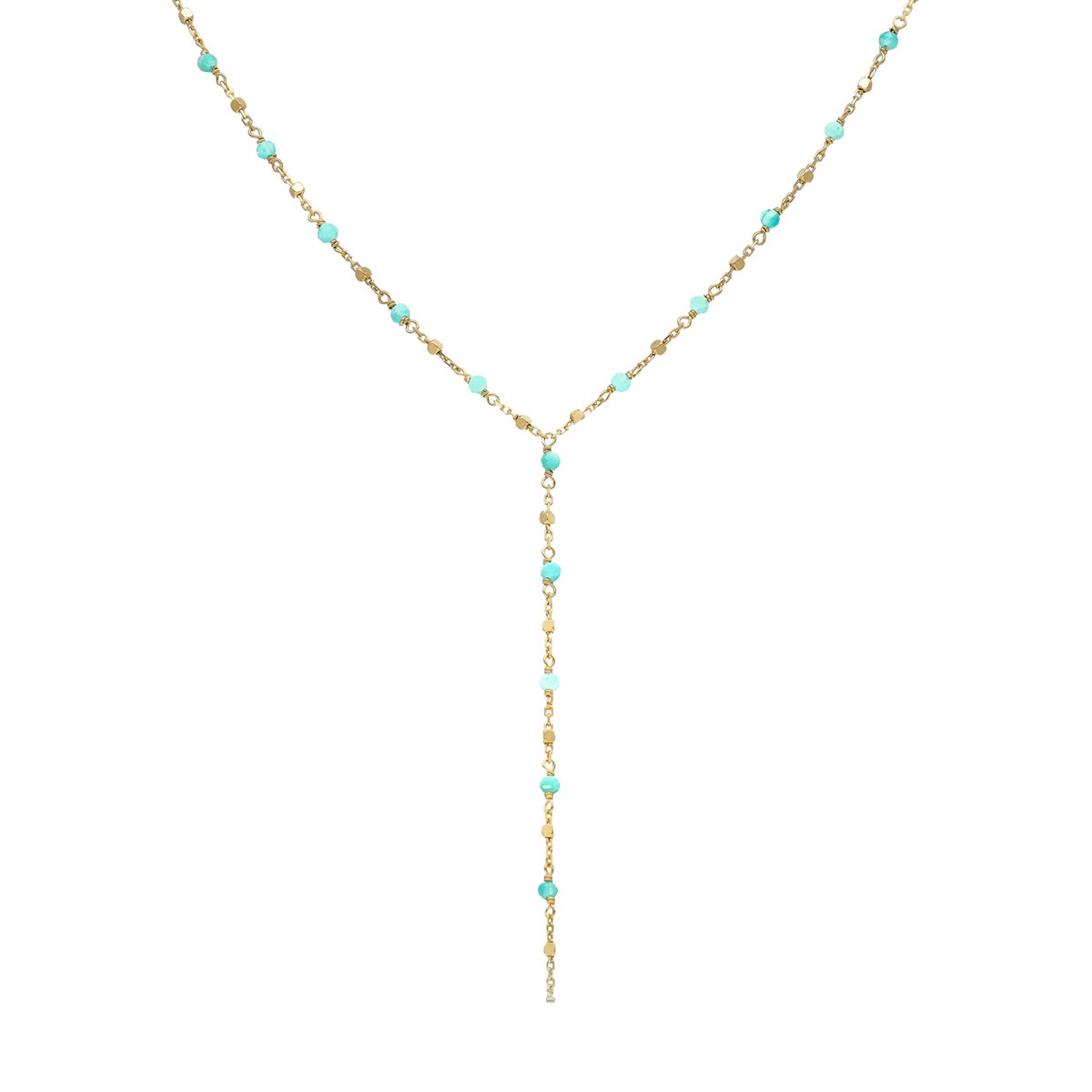 Collier Cravate Argent Doré Perles Naturelles Amazonite