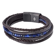 Bracelet Cuir Marron Lisse Et Tressé Avec Perle De Heishi Lapis-Medium-18cm
