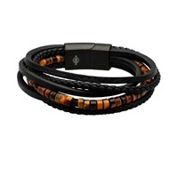 Bracelet Cuir Noir Lisse Et Tressé Avec Perle De Heishi Tigre-XXL-22cm