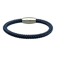 Bracelet Corde Tressé Bleu Marine Et Acier-Medium-18cm