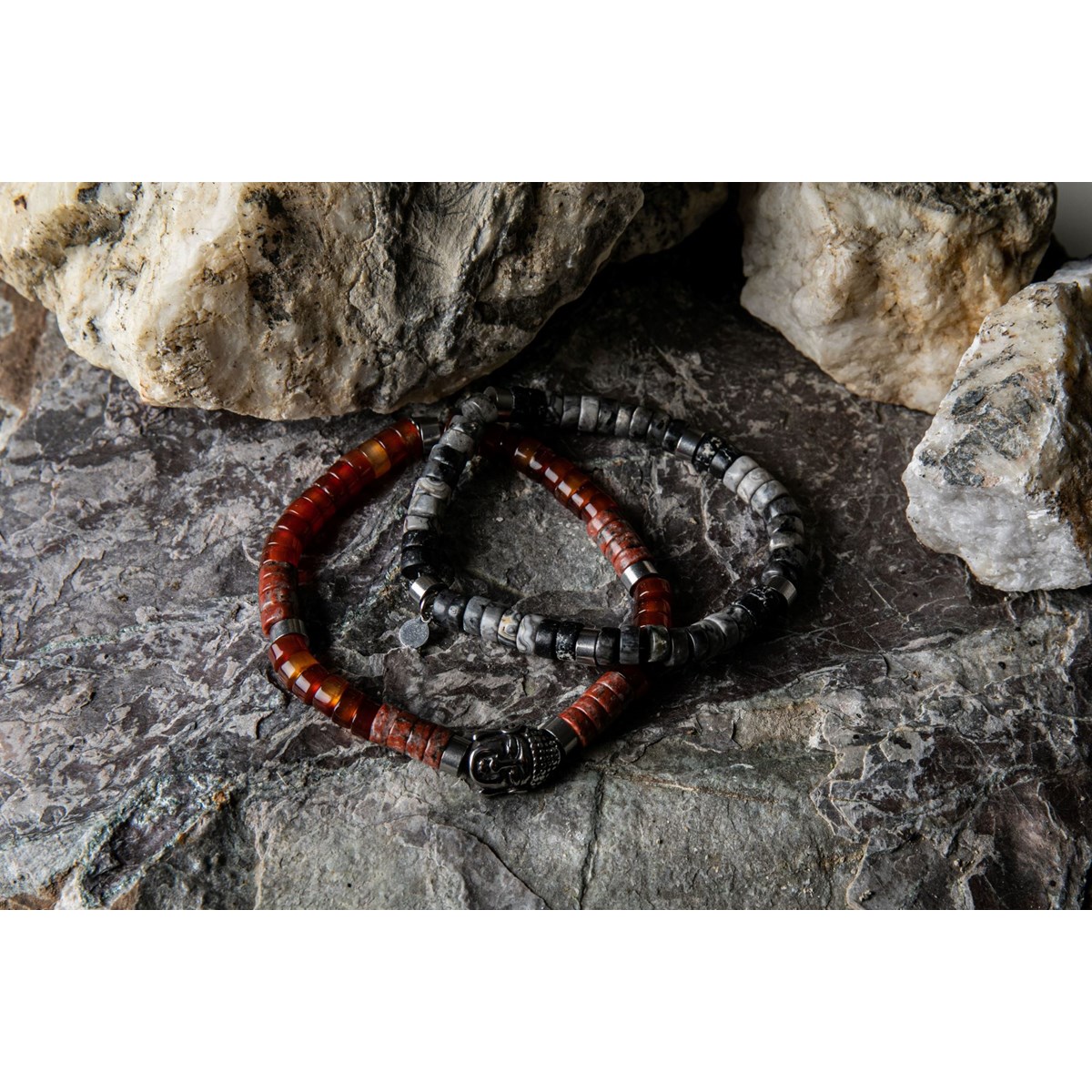 Bracelet Perles Heishi En Jaspe Noir Et Gris - vue 5