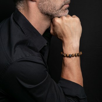 Bracelet Grosses Perles oeil De Tigre Pierres Naturelles Tête De Mort
