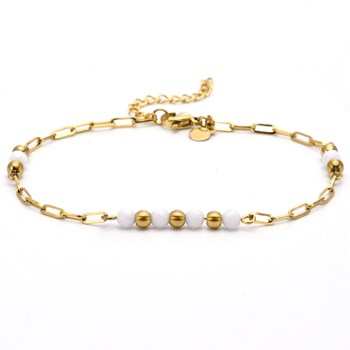 Sixty Stones - 60 - Anklet Chain White Gold And Pearl - 25 X 0,4 Cm