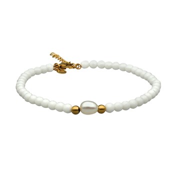 Sixty Stones - 60 - Gold And White Beaded Anklet Chain - 25 X 0.4 Cm