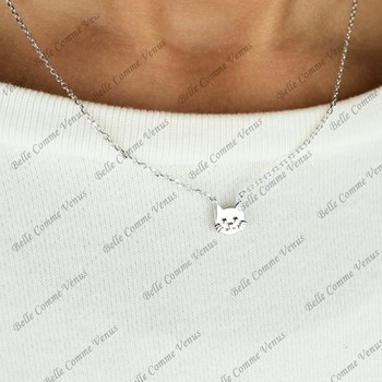 Collier tête de chat Argent 925 Rhodié