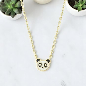 Collier panda émail coloré blanc et noir Plaqué OR 750 3 microns