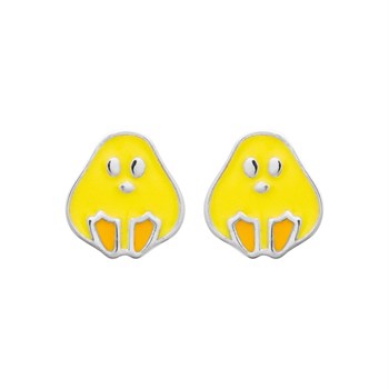 Boucles d'oreilles poussin émail coloré jaune et orange Argent 925 Rhodié