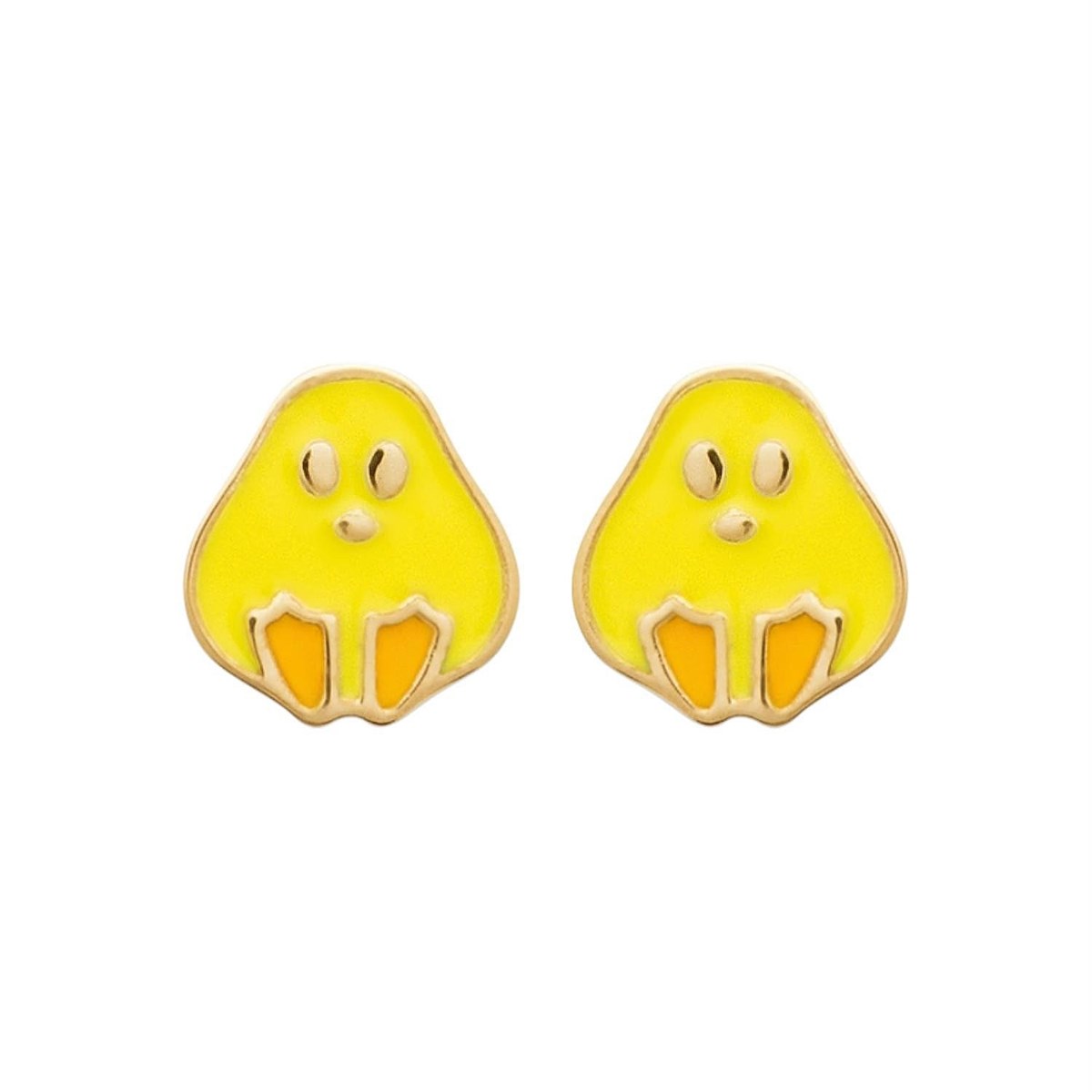 Boucles d'oreilles poussin émail coloré jaune et orange Plaqué OR 750 3 microns