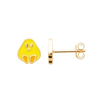 Boucles d'oreilles poussin émail coloré jaune et orange Plaqué OR 750 3 microns