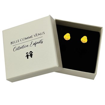Boucles d'oreilles poussin émail coloré jaune et orange Plaqué OR 750 3 microns