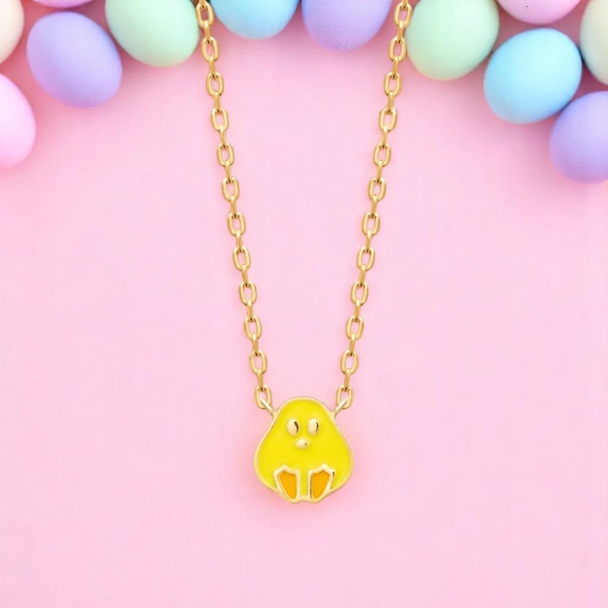 Collier poussin émail coloré jaune et orange Plaqué OR 750 3 microns - vue 4