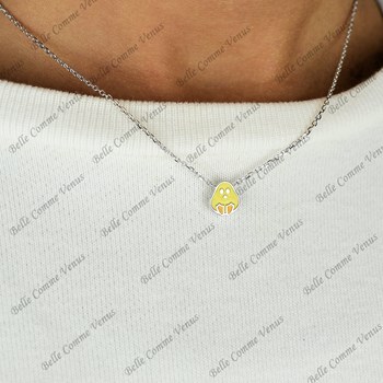 Collier poussin émail coloré jaune et orange Argent 925 Rhodié