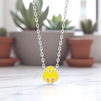 Collier poussin émail coloré jaune et orange Argent 925 Rhodié