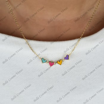 Collier suite de 4 coeurs émail coloré Plaqué OR 750 3 microns