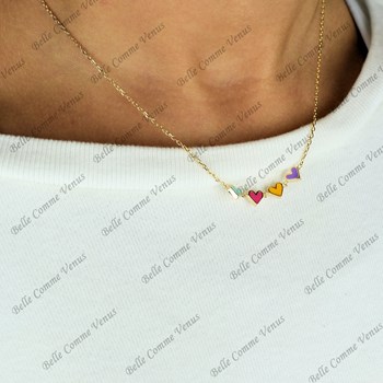 Collier suite de 4 coeurs émail coloré Plaqué OR 750 3 microns