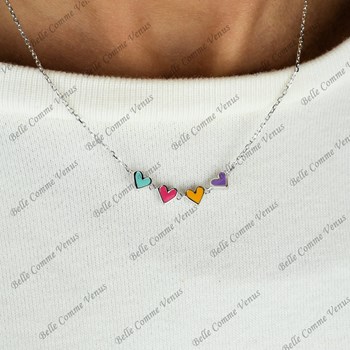 Collier suite de 4 coeurs émail coloré Argent 925 Rhodié