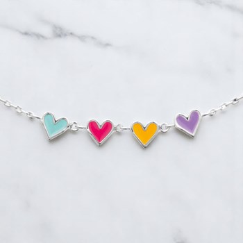 Collier suite de 4 coeurs émail coloré Argent 925 Rhodié