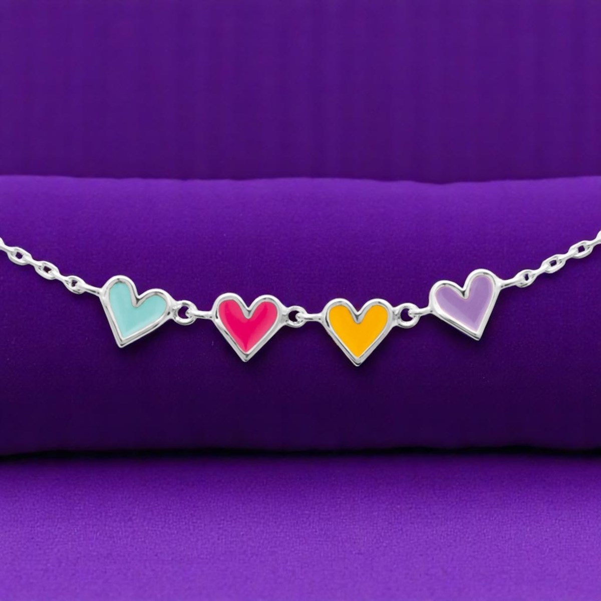 Collier suite de 4 coeurs émail coloré Argent 925 Rhodié - vue 4