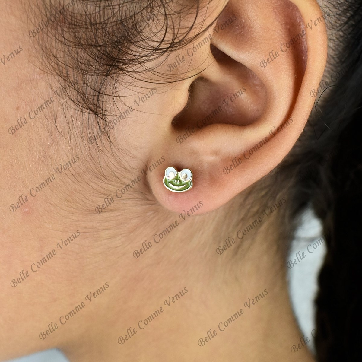 Boucles d'oreilles grenouille émail coloré vert Plaqué OR 750 3 microns - vue 3