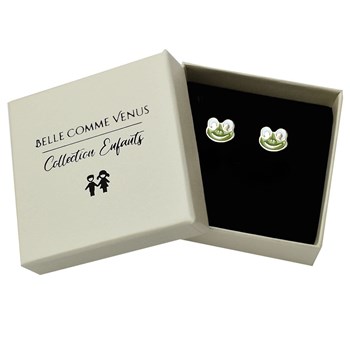 Boucles d'oreilles grenouille émail coloré vert Plaqué OR 750 3 microns