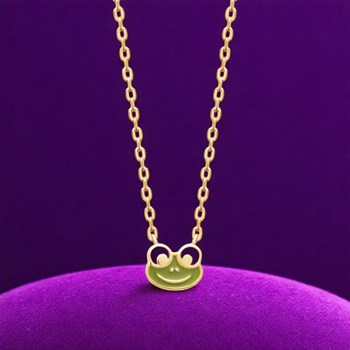 Collier grenouille émail coloré vert Plaqué OR 750 3 microns