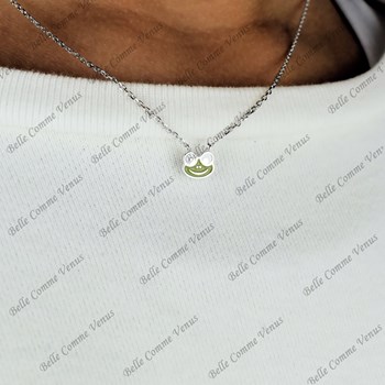 Collier grenouille émail coloré vert Argent 925 Rhodié